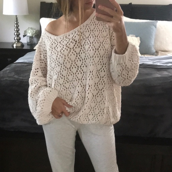 Desired Collection Tops - LAST  Trellis Off White Chenille Pullover